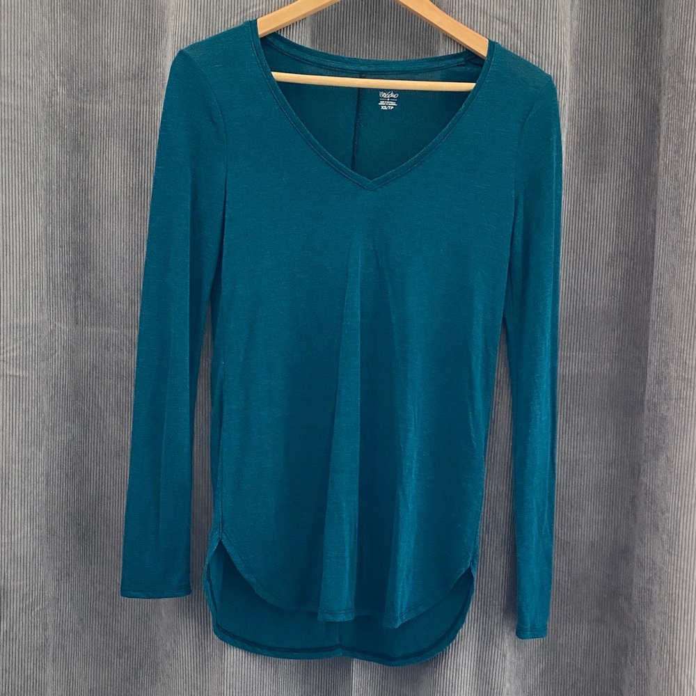 Mossimo Supply Co. Deep Teal Long Sleeve V-Neck Top